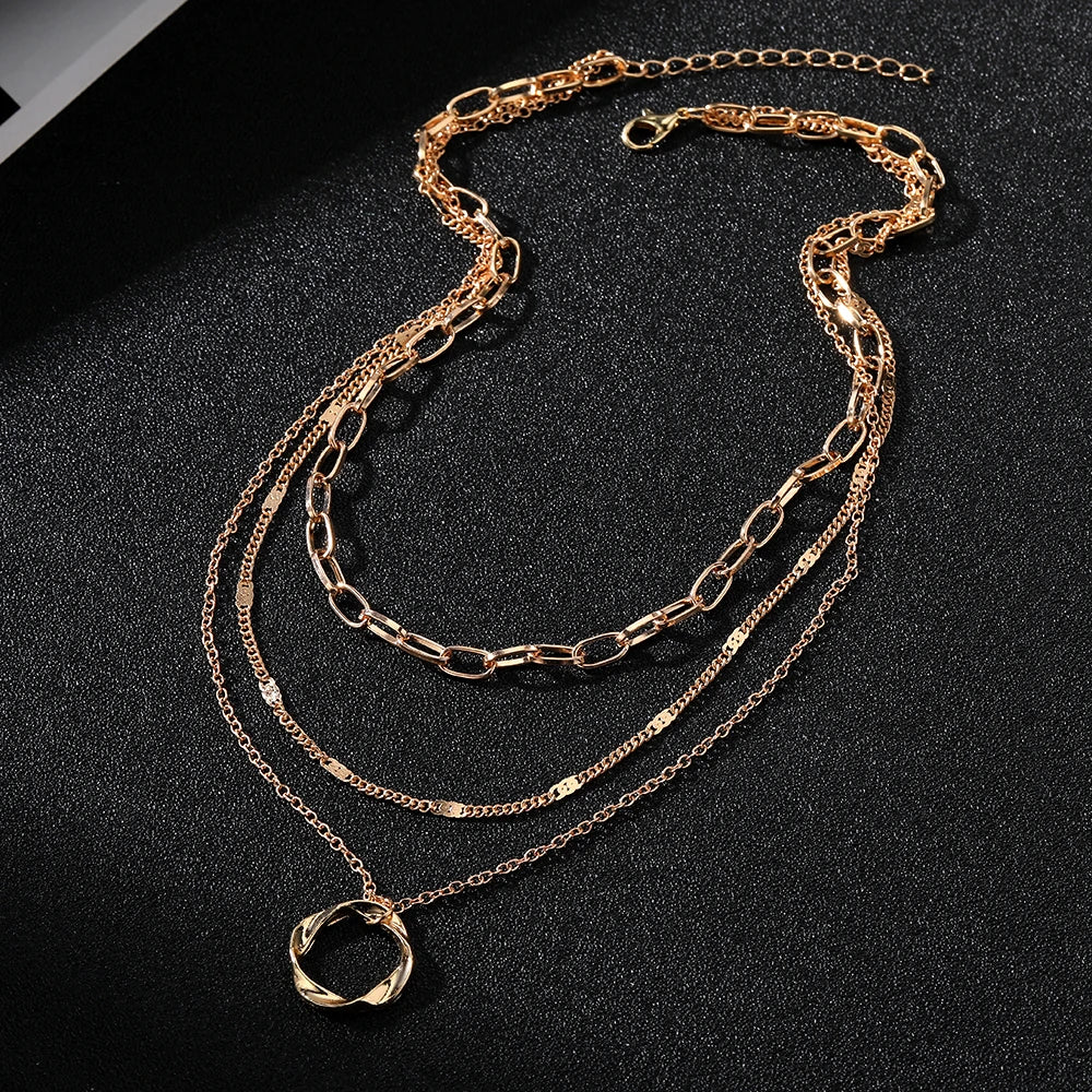 Gold Color Multi Layered Chains Necklace