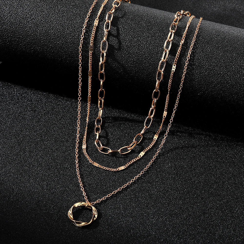 Gold Color Multi Layered Chains Necklace