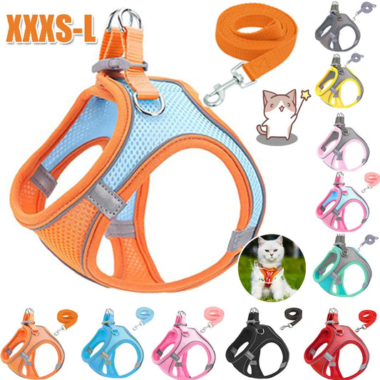 XXXS-L Reflective Pet Harness Dogs Strap with Leash Adjustable Harness