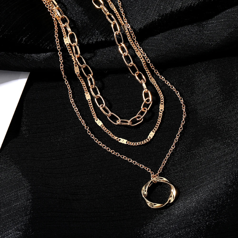 Gold Color Multi Layered Chains Necklace